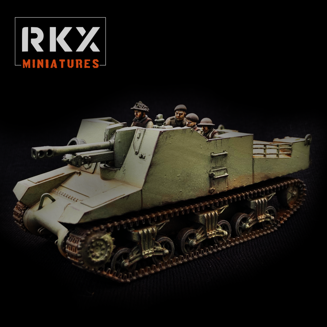 Sexton 28 mm RKX Miniatures avec équipage et canon 25-pounder pour armées britanniques et canadiennes WW2.