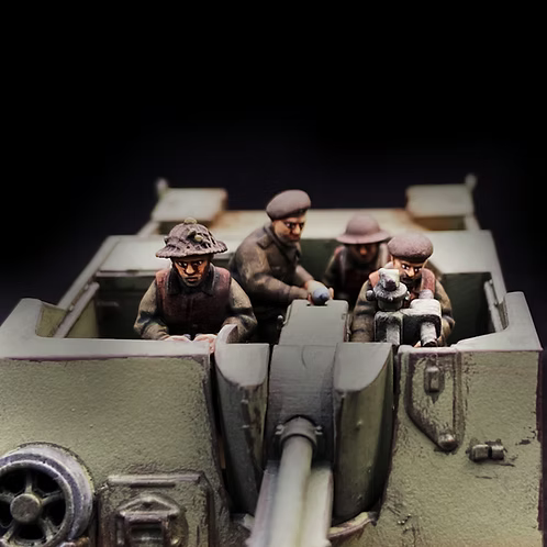 Vue avant du Sexton 28 mm, canon automoteur du Commonwealth durant la Seconde Guerre mondiale