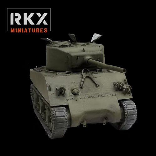 Maquette en résine du char américain Sherman M4A3(76)W avec canon de 76mm et tourelle T23, échelle 28mm, design RKX Miniatures.