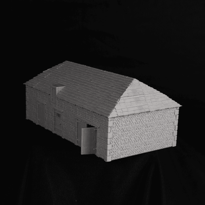 Façade de la Small Stable avec portes battantes, décor de ferme normande pour wargame 28 mm
