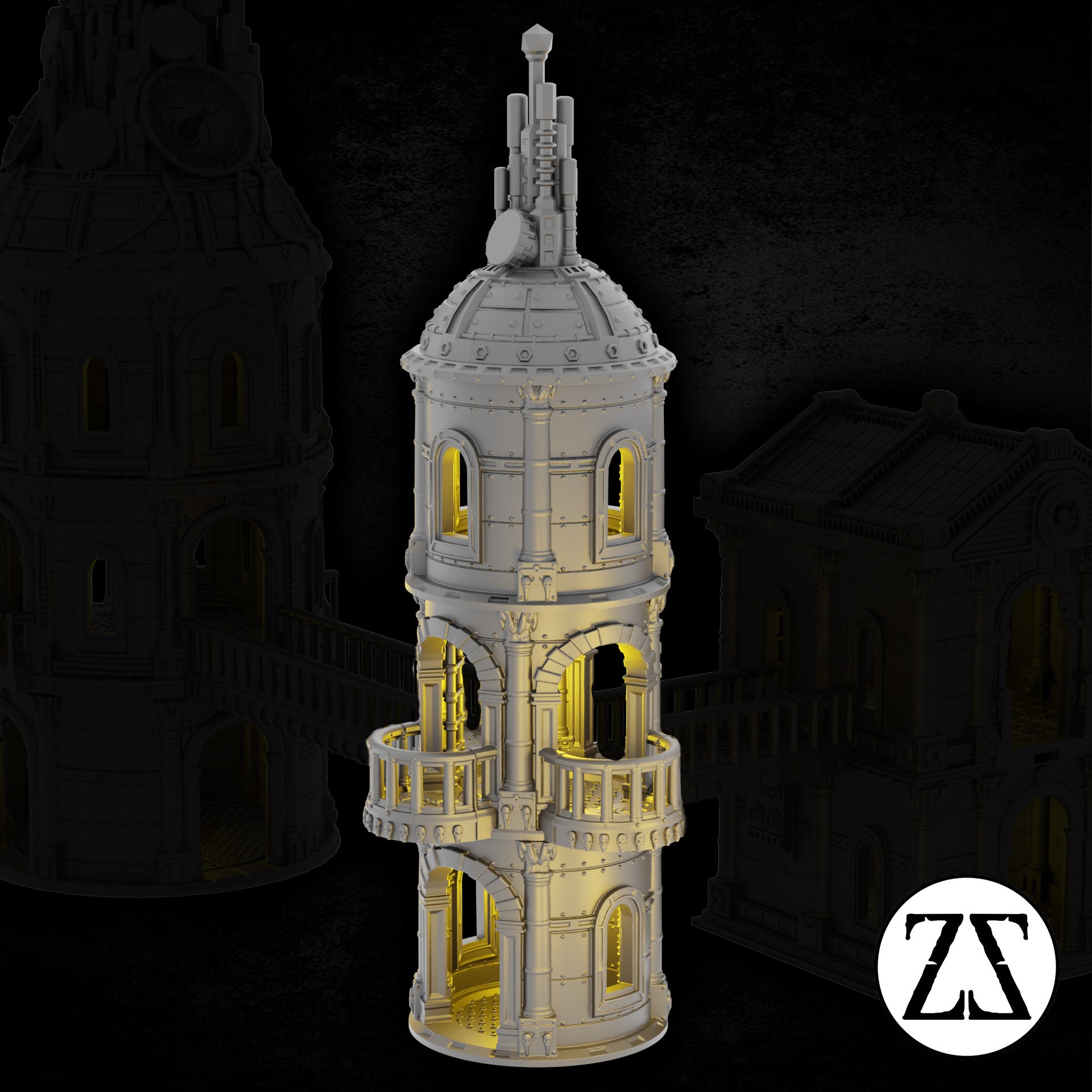 Tour modulaire futuriste Support Tower pour table de wargame science-fiction 28-32 mm, compatible Zorpsector Rome.