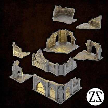 Terrain compétitif 40K avec ruines gothiques futuristes 28-32 mm