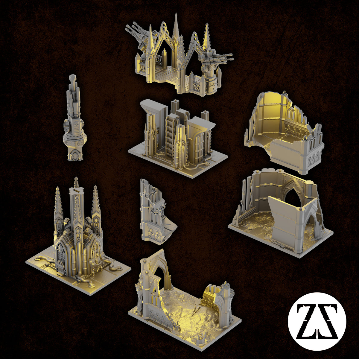 Terrain compétitif 40K avec ruines gothiques futuristes 28-32 mm