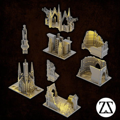 Terrain compétitif 40K avec ruines gothiques futuristes 28-32 mm