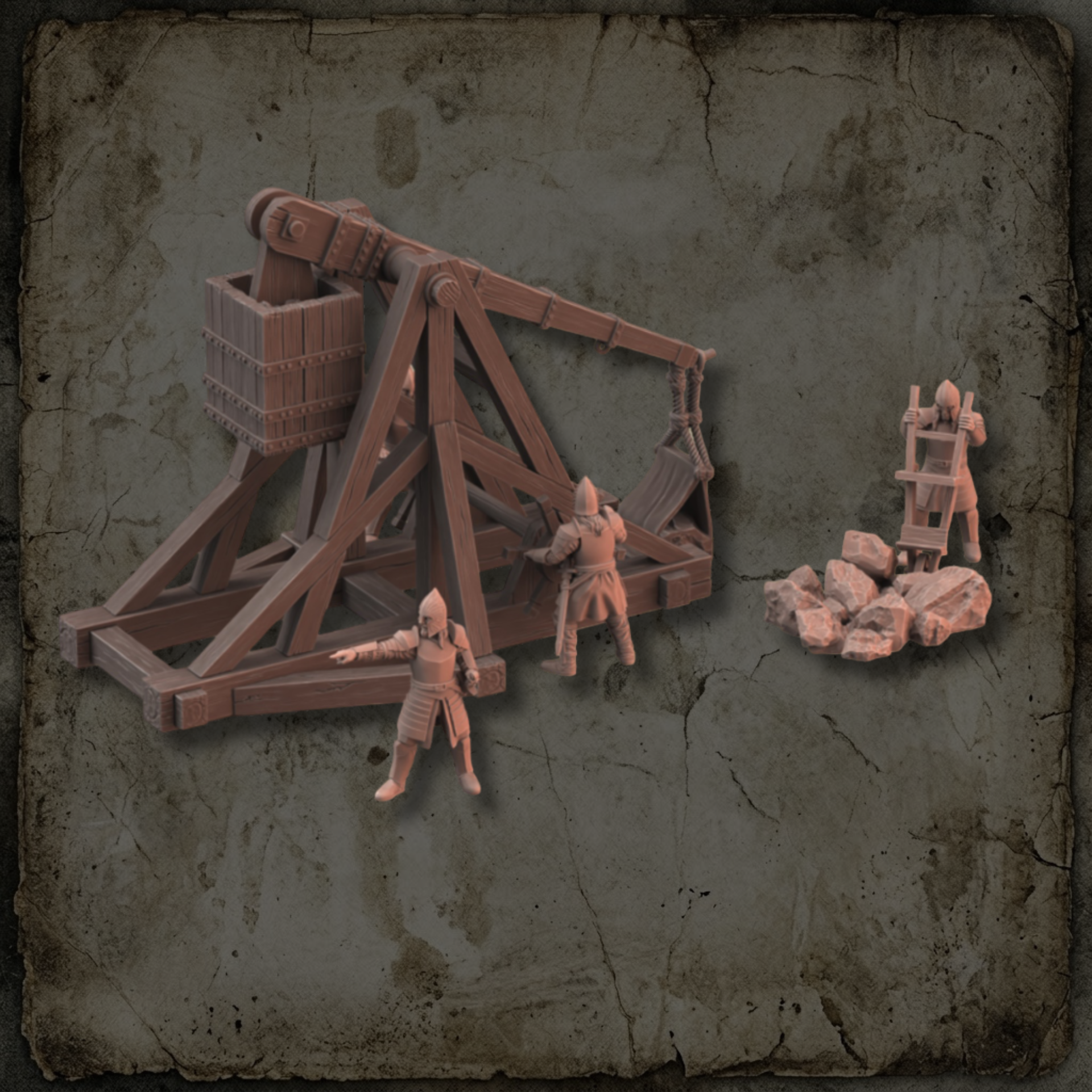 Trébuchet de la Garde de la Citadelle avec équipage inclus pour jeux de figurines fantasy 28-32 mm