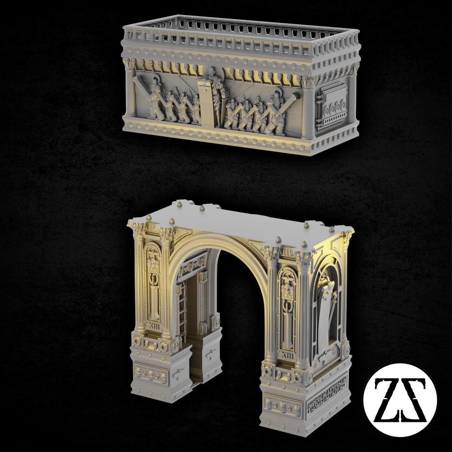 Arc monumental impérial Triumvate Arch pour table de jeu science-fiction 28 mm.