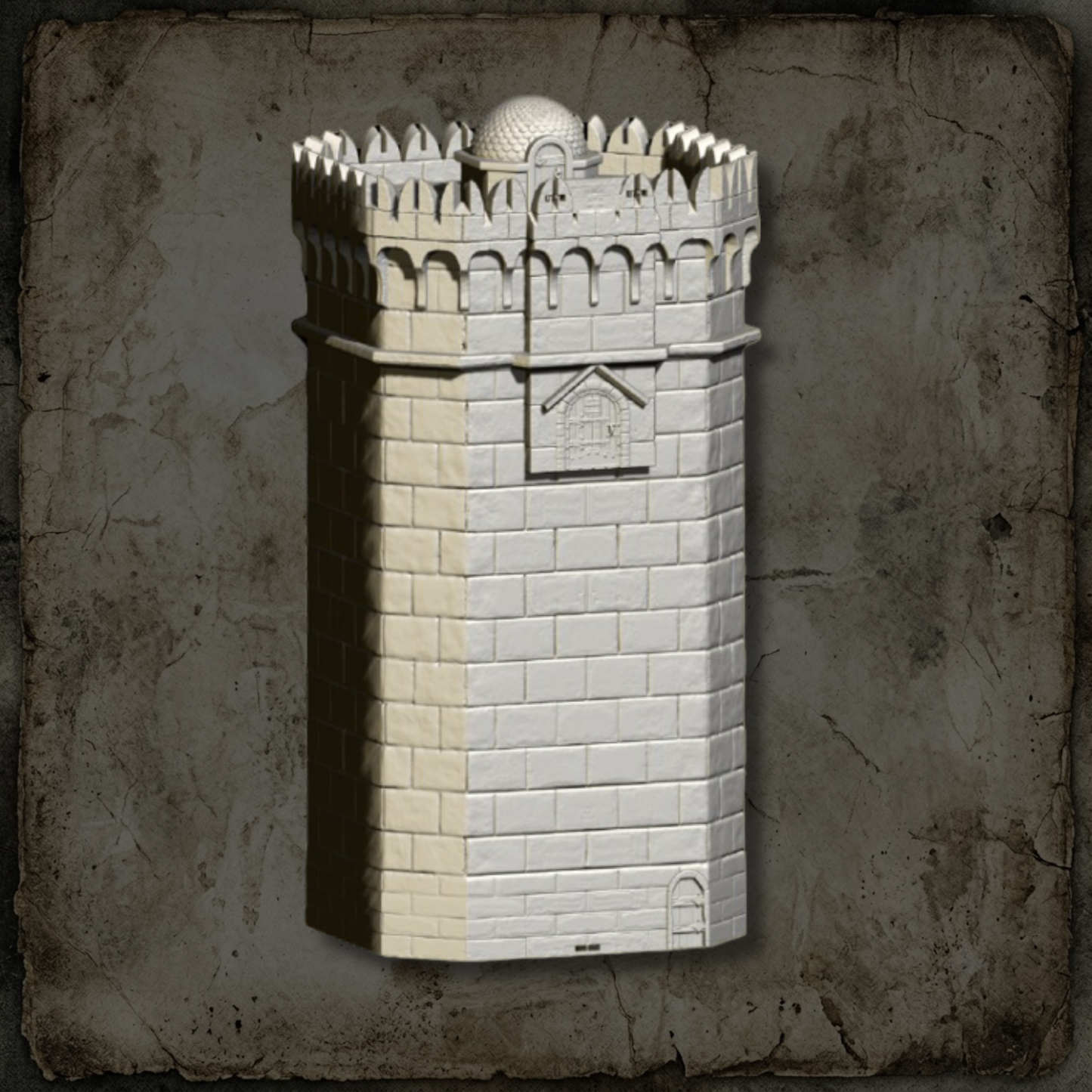 Grande tour fortifiée de l'entrée de la Citadelle avec créneaux pour table de wargame fantasy
