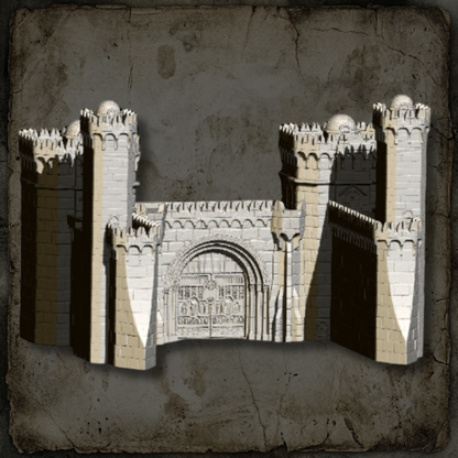 Entrée principale de la Citadelle avec porte monumentale, tours et remparts pour wargame fantasy 28-32 mm